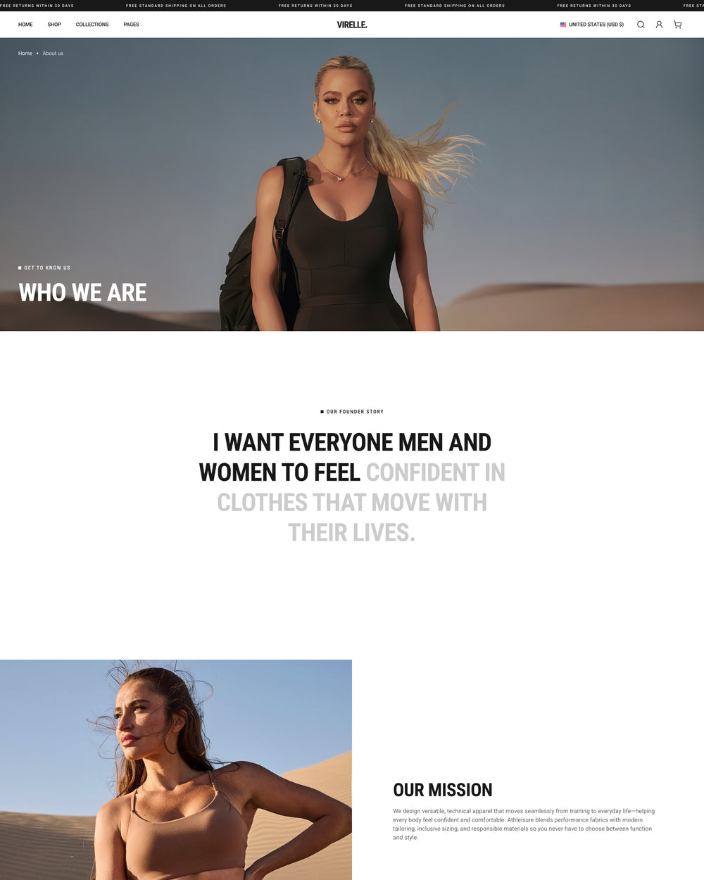 Virelle - Clothing About Page Template for Shopify | Ecombe