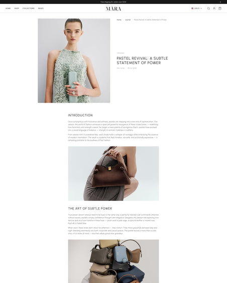 Mara - Bags Blog Post Page Template for Shopify | Ecombe