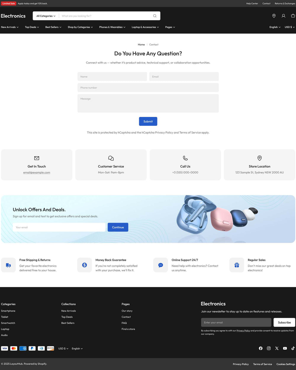 Torvex - Electronics Contact Page Template for Shopify | Ecombe