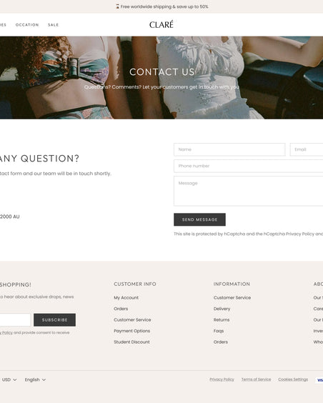 Claré - Clothing Contact Page Template for Shopify | Ecombe