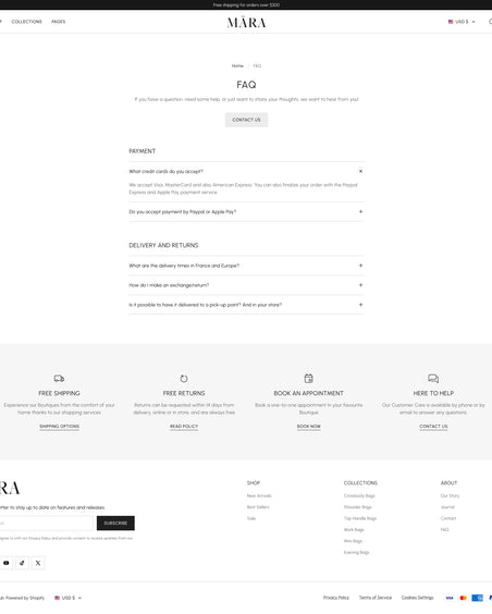 Mara - Bags FAQ Page Template for Shopify | Ecombe