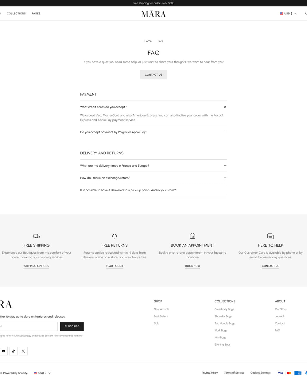 Mara - Bags FAQ Page Template for Shopify | Ecombe