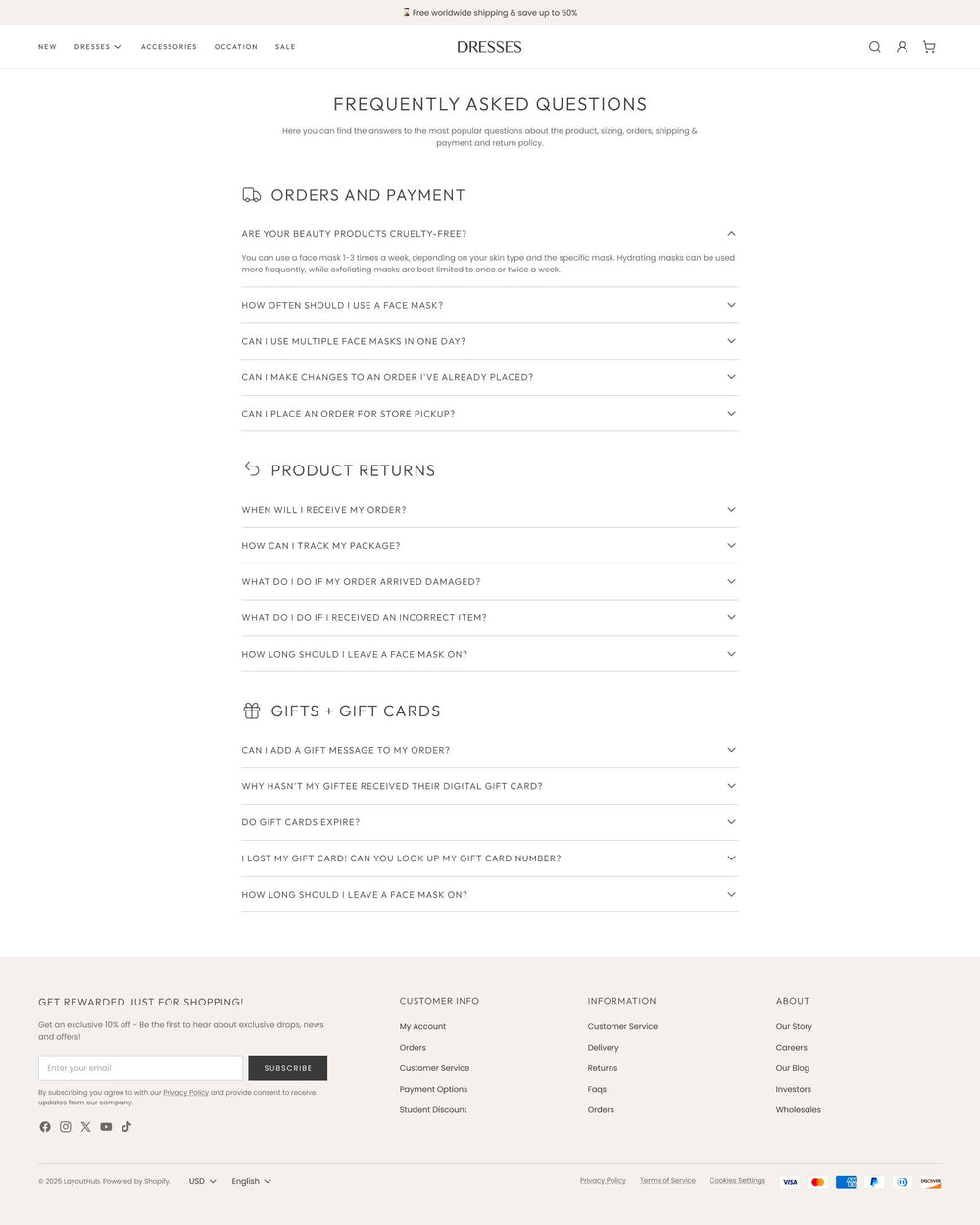 Claré - Clothing FAQ Page Template for Shopify | Ecombe