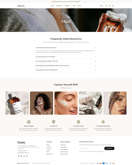 Skinora - Beauty FAQ Page Template for Shopify | Ecombe
