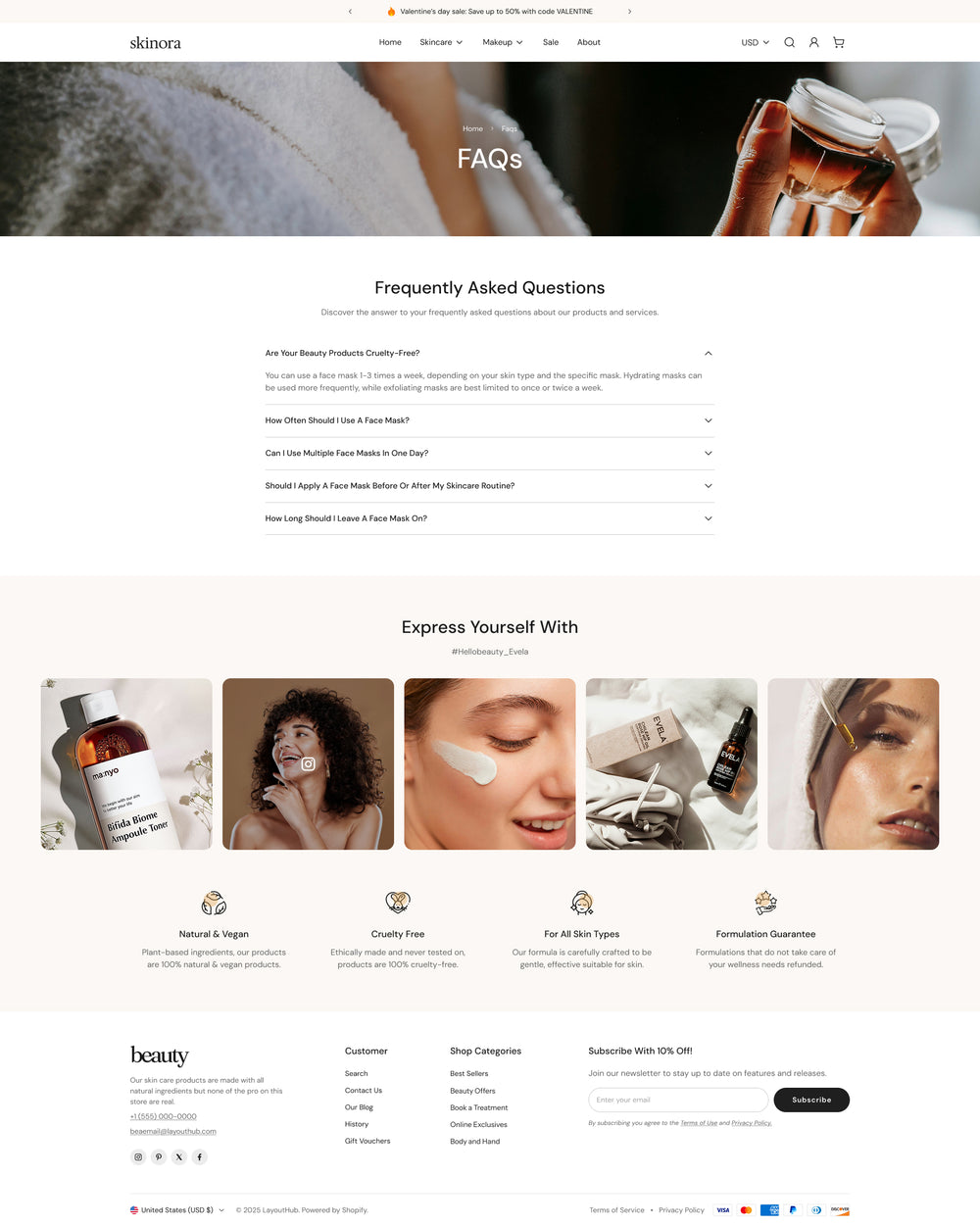 Skinora - Beauty FAQ Page Template for Shopify | Ecombe