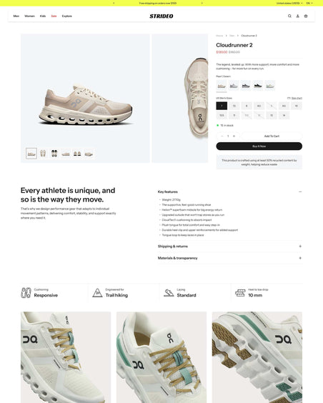 Strideo - Shoes Product Page Template for Shopify | Ecombe