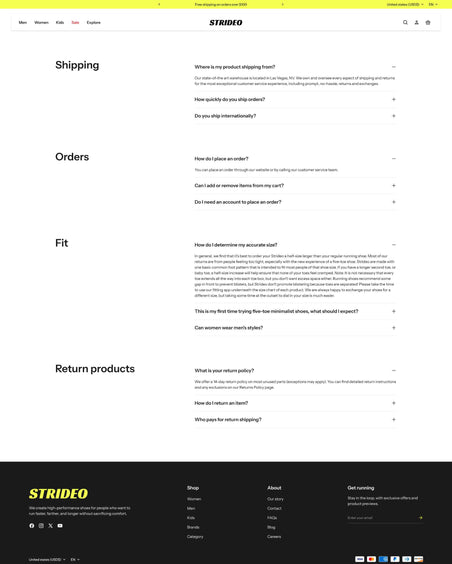Strideo - Shoes FAQ Page Template for Shopify | Ecombe