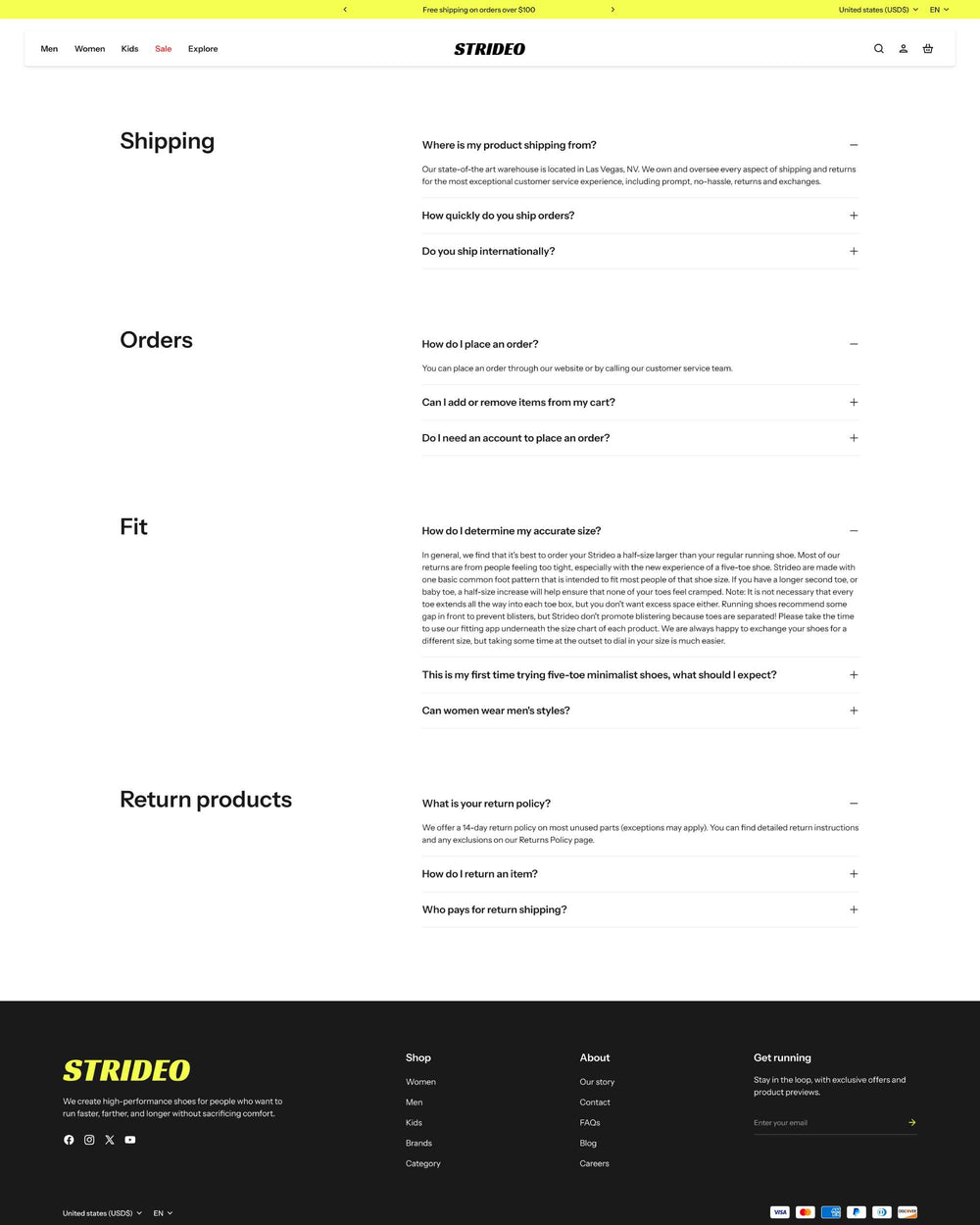 Strideo - Shoes FAQ Page Template for Shopify | Ecombe