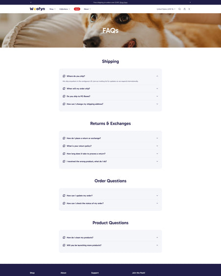 Wofyn - Pets FAQ Page Template for Shopify | Ecombe