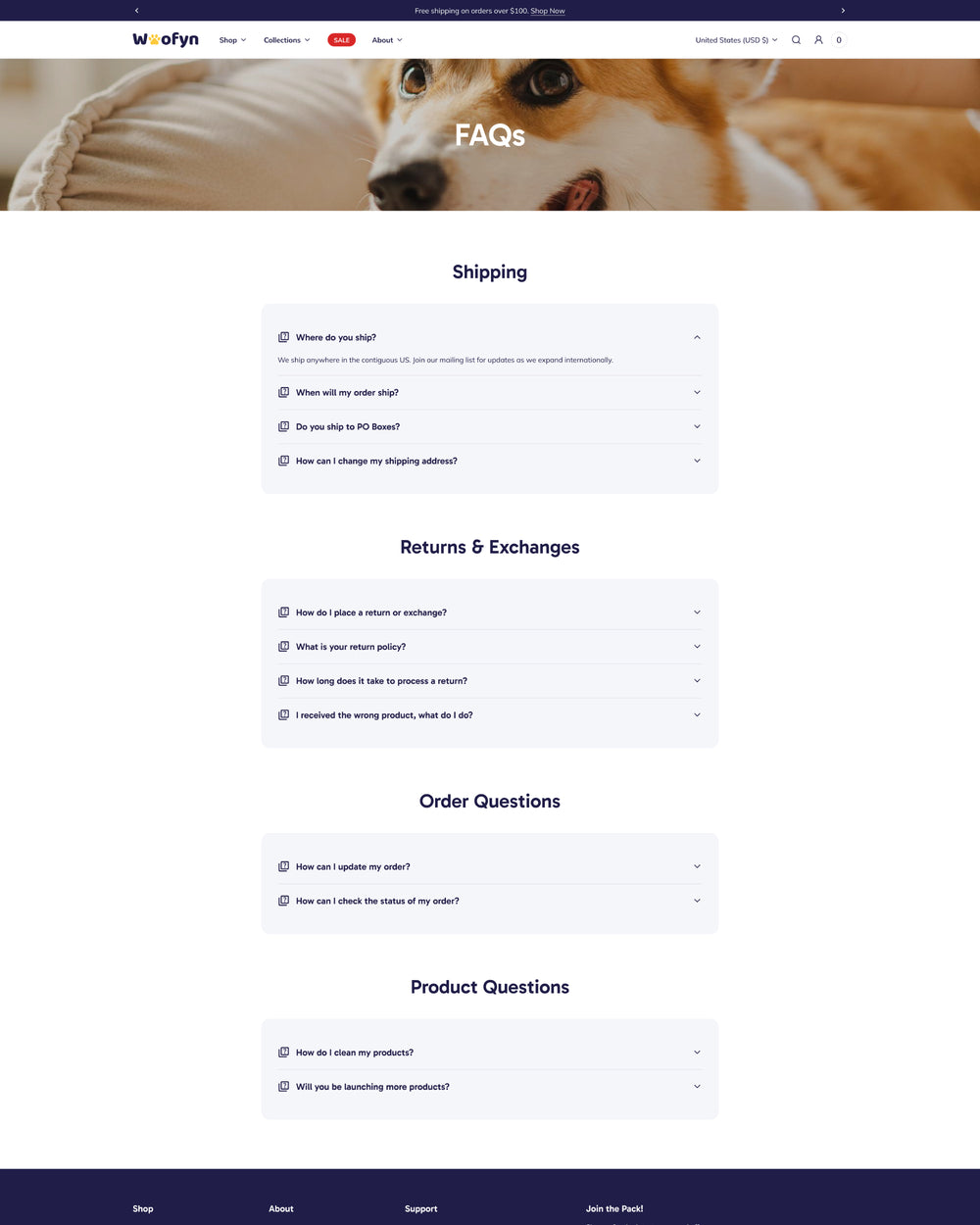 Wofyn - Pets FAQ Page Template for Shopify | Ecombe