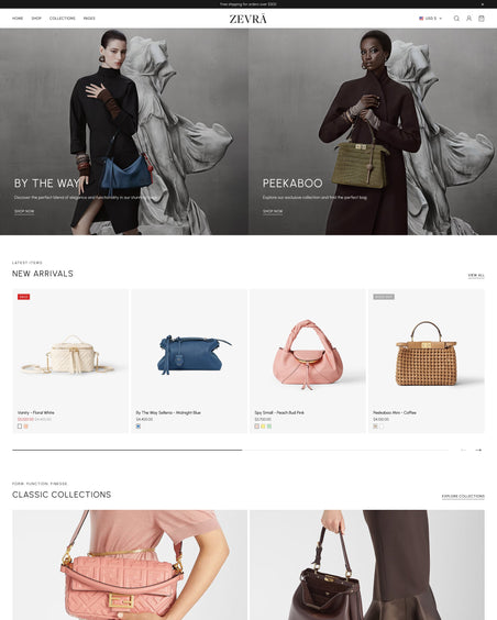 Zevra - Bags Homepage Template for Shopify | Ecombe