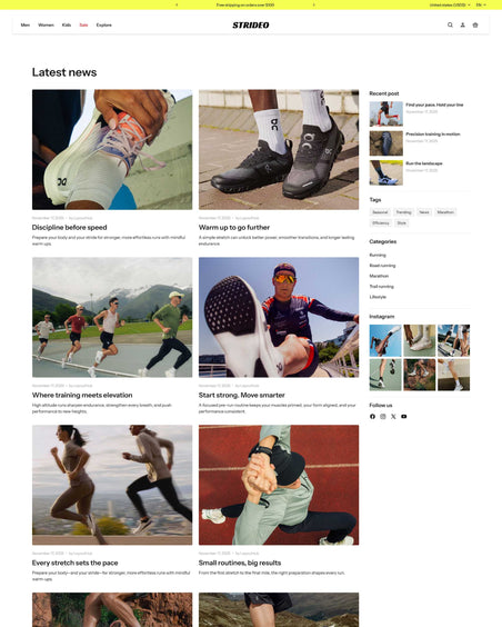 Strideo - Shoes Blog Page Template for Shopify | Ecombe