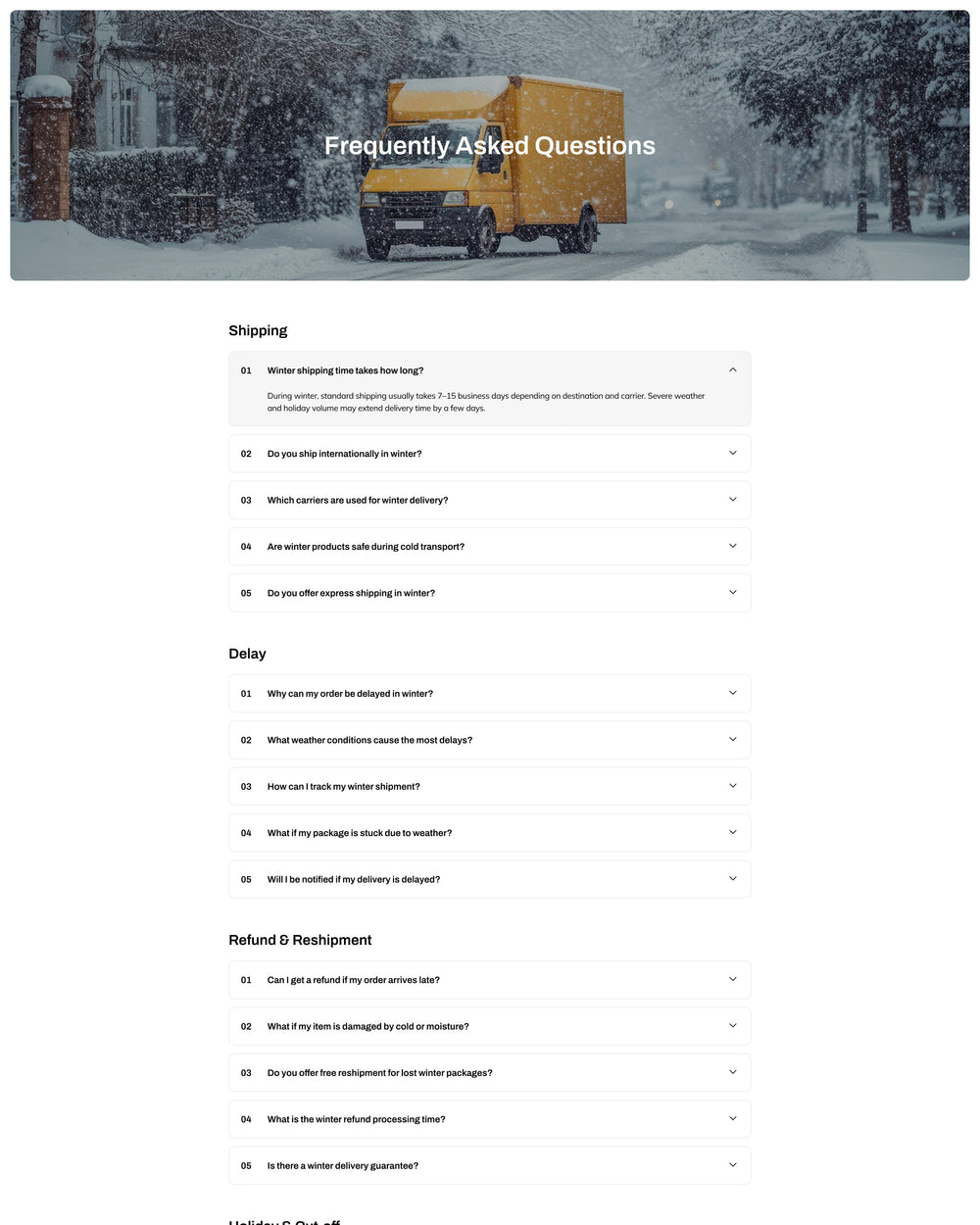 FrostShip - Home & Decor FAQ Page Template for Shopify | Ecombe