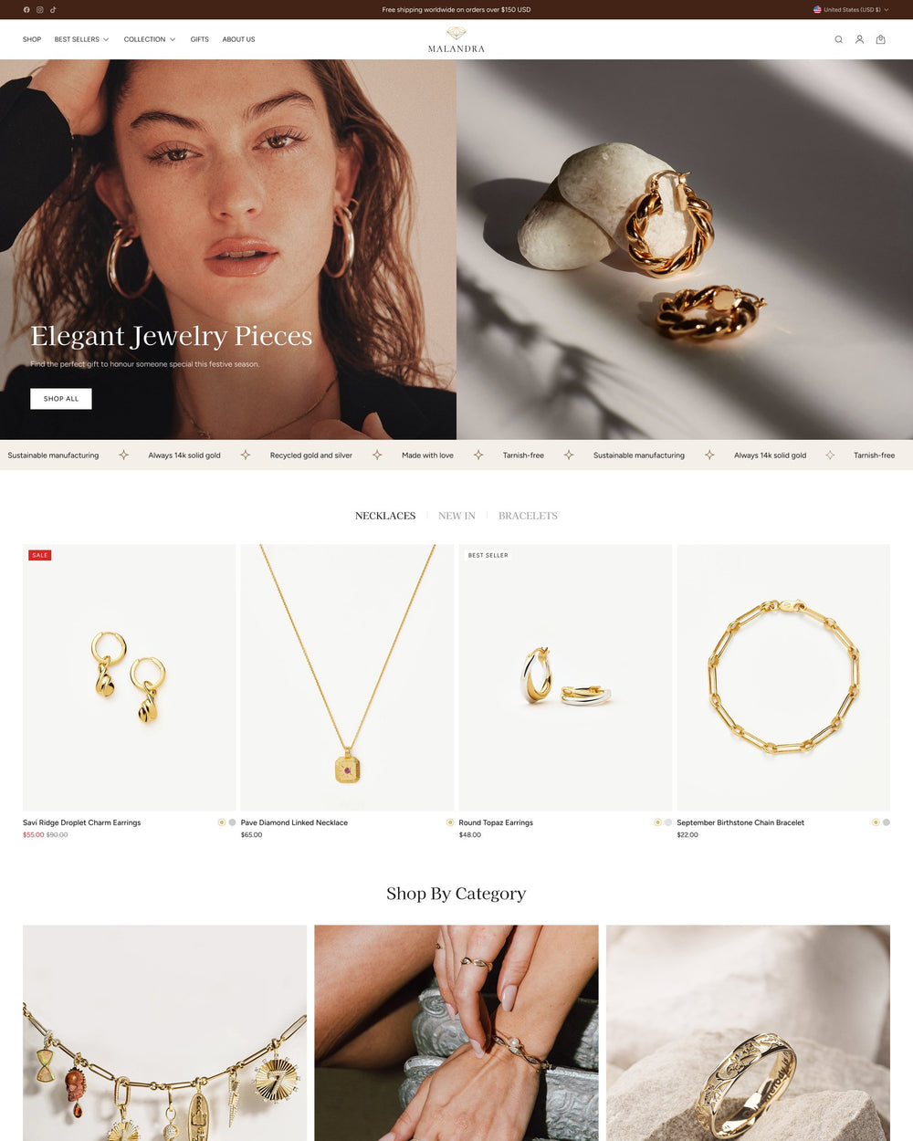 Malandra - Jewelry and Accessories Homepage Template for Shopify | Ecombe