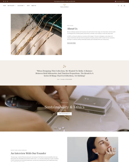 Malandra - Jewelry & Accessories About Page Template for Shopify | Ecombe