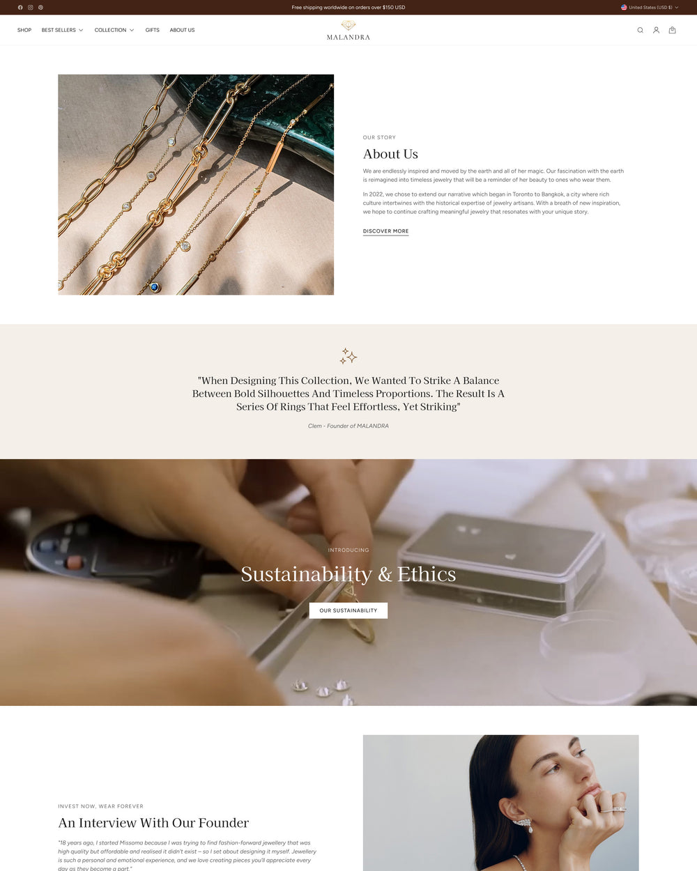 Malandra - Jewelry & Accessories About Page Template for Shopify | Ecombe