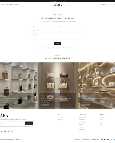 Mara - Bags Contact Page Template for Shopify | Ecombe