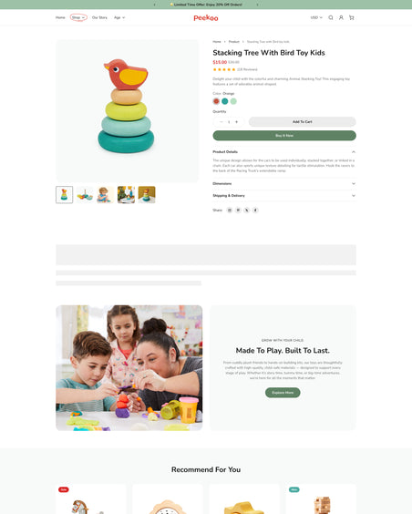 Peekoo - Toys Product Page Template for Shopify | Ecombe
