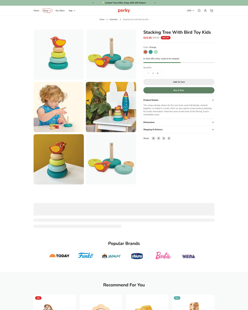 Perky - Toys Product Page Template for Shopify | Ecombe
