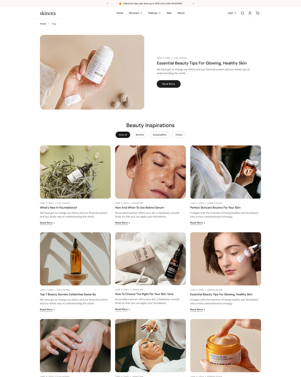 Skinora - Beauty Blog Page Template for Shopify | Ecombe