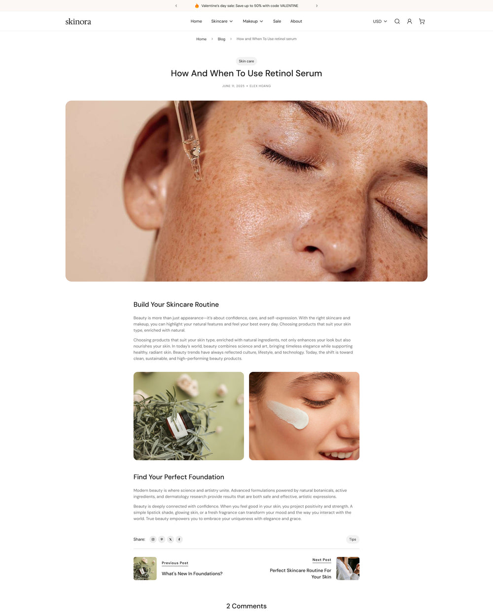 Skinora - Beauty Blog Post Page Template for Shopify | Ecombe