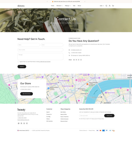 Skinora - Beauty Contact Page Template for Shopify | Ecombe