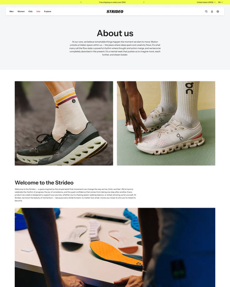 Strideo - Shoes About Page Template for Shopify | Ecombe