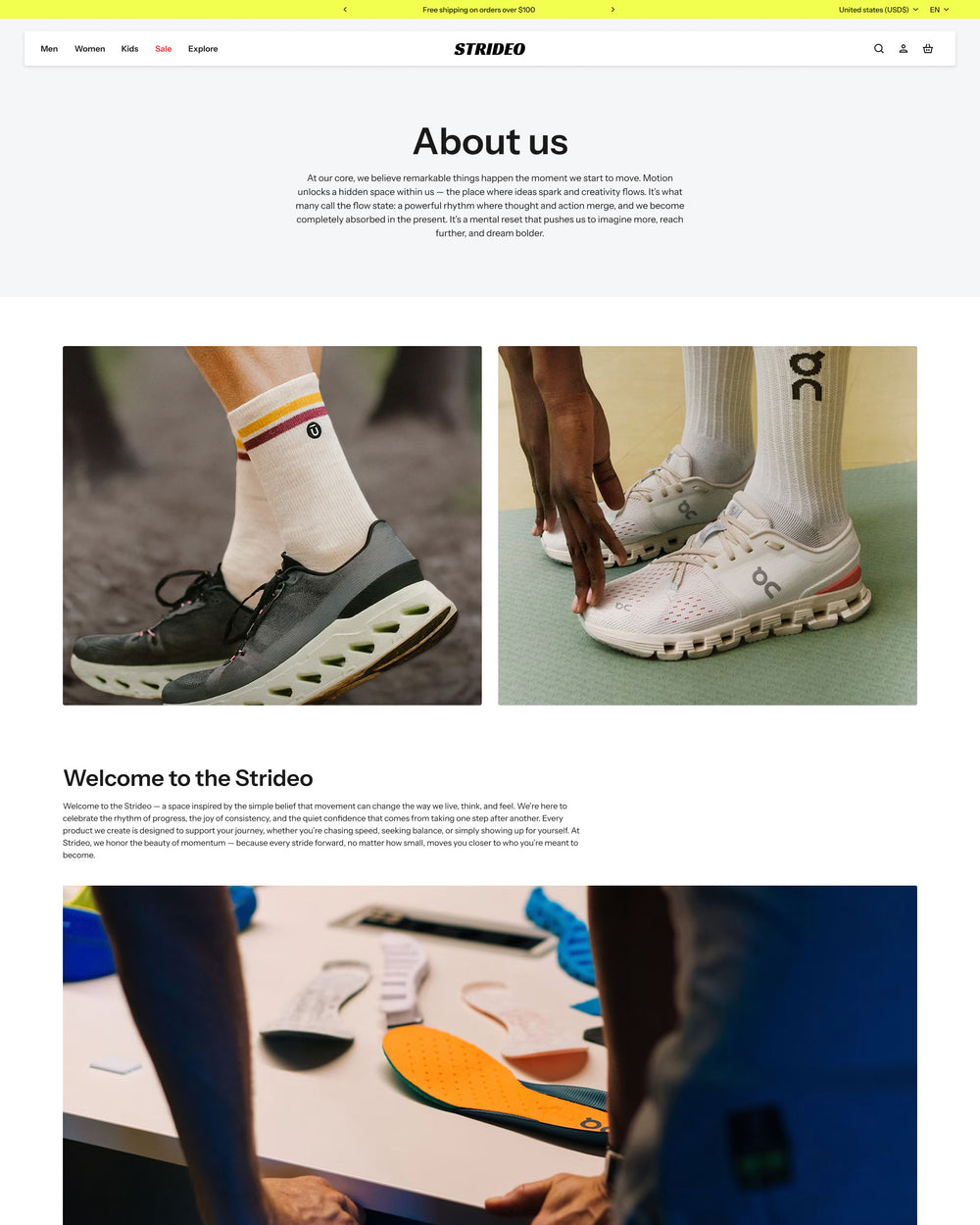 Strideo - Shoes About Page Template for Shopify | Ecombe