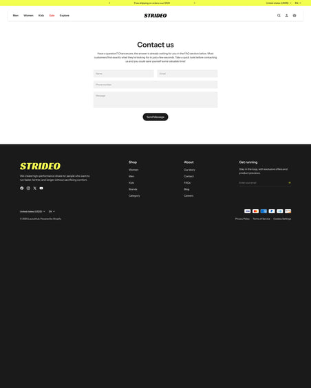Strideo - Shoes Contact Page Template for Shopify | Ecombe