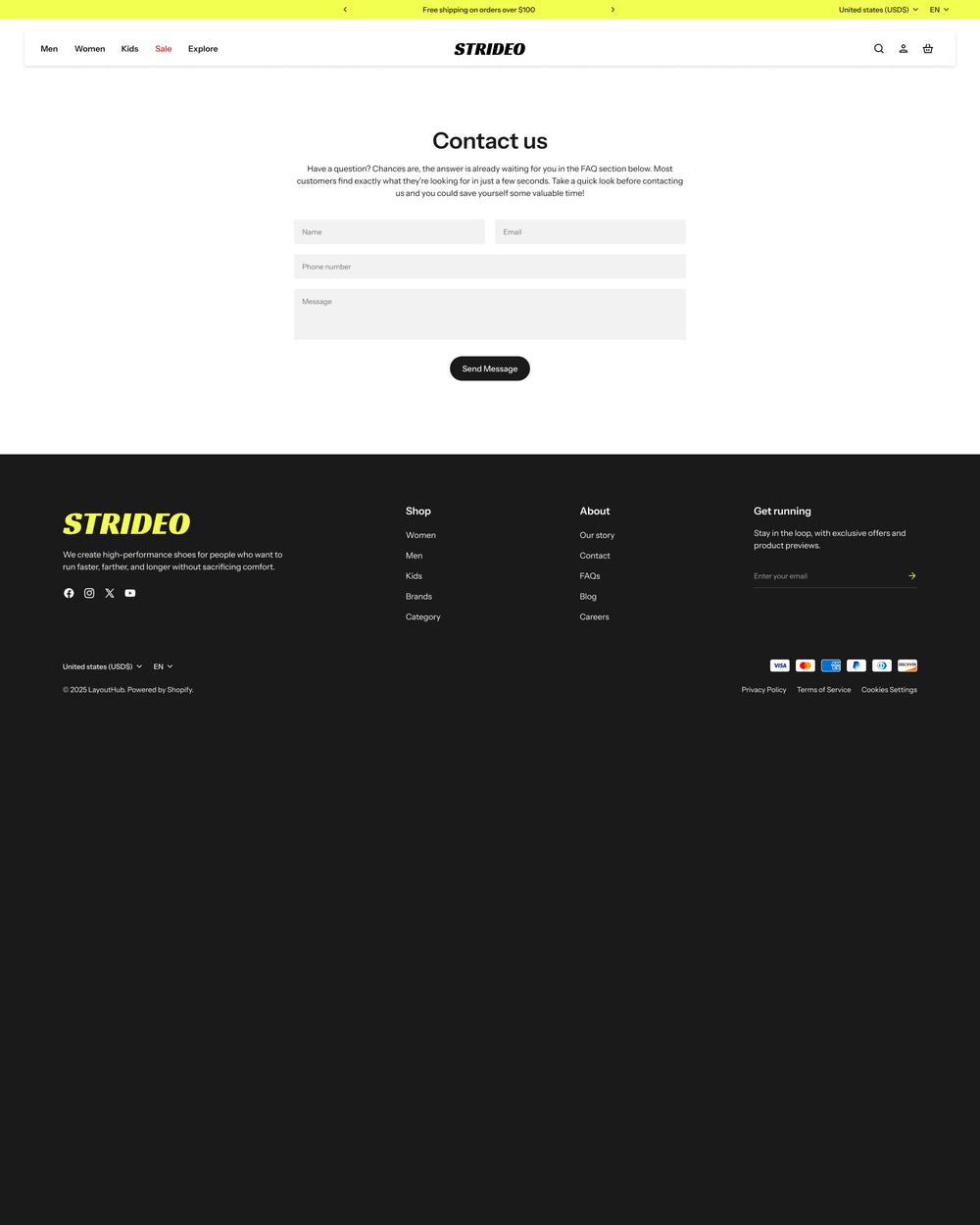 Strideo - Shoes Contact Page Template for Shopify | Ecombe