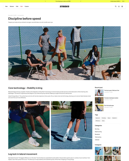 Strideo - Shoes Blog Post Page Template for Shopify | Ecombe