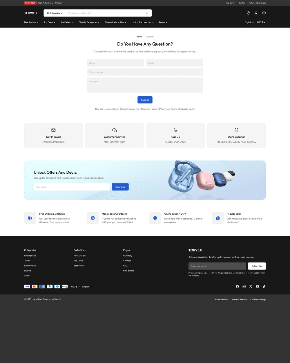 Torvex - Electronics Contact Page Template for Shopify | Ecombe