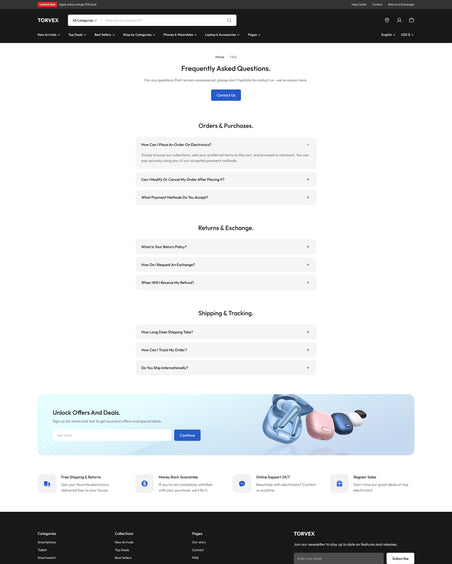 Torvex - Electronics FAQ Page Template for Shopify | Ecombe