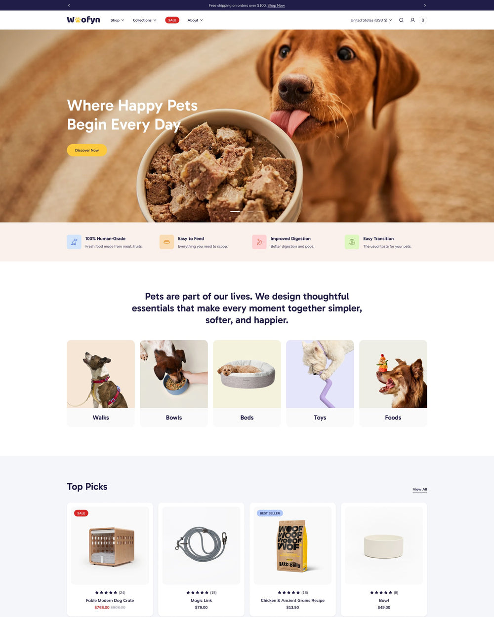 Wofyn - Pets Homepage Template for Shopify | Ecombe