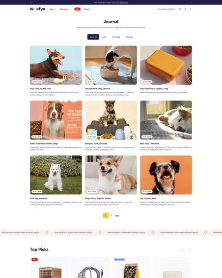 Wofyn - Pets Blog Page Template for Shopify | Ecombe