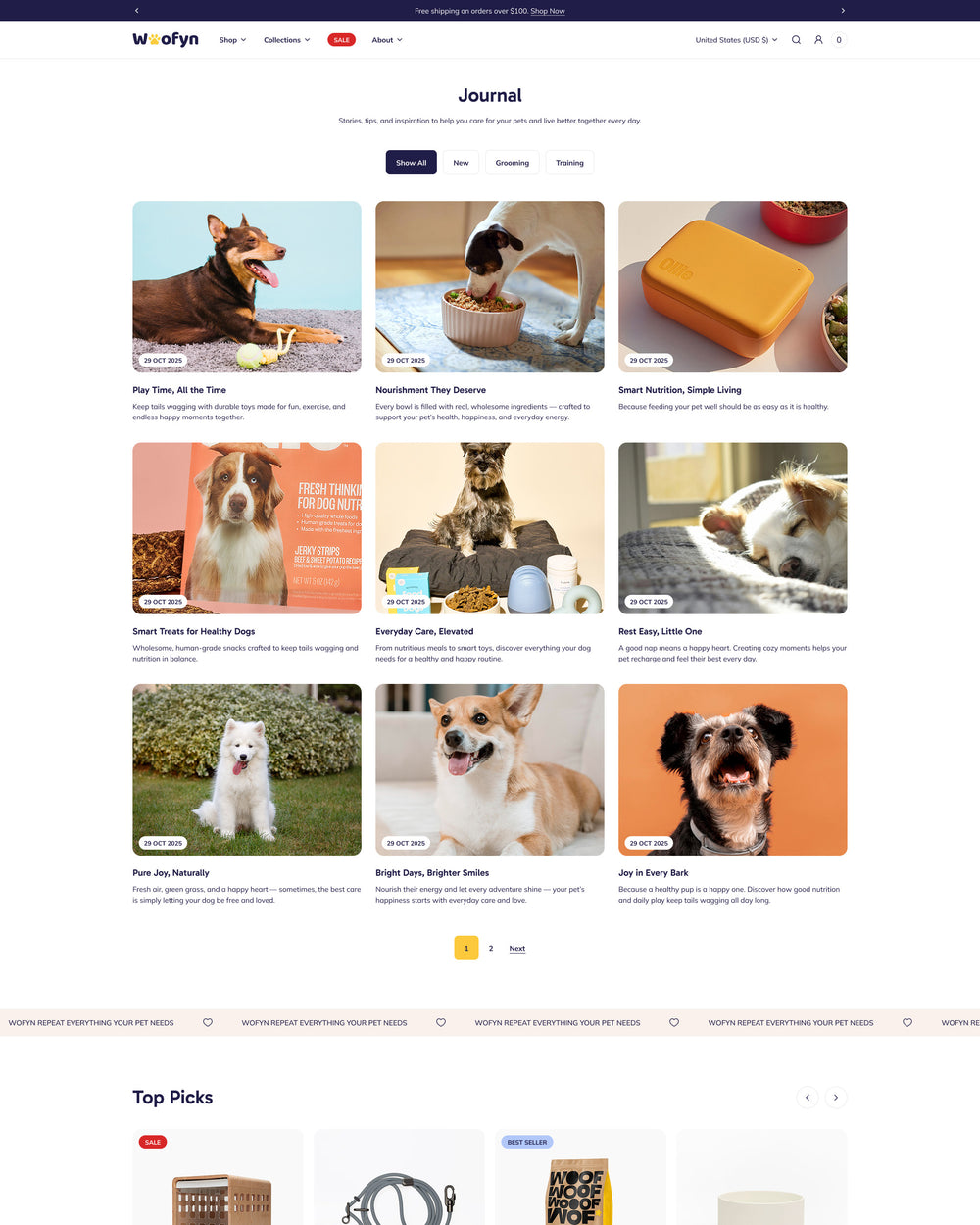 Wofyn - Pets Blog Page Template for Shopify | Ecombe