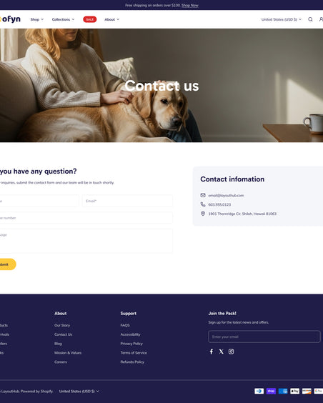 Wofyn - Pets Contact Page Template for Shopify | Ecombe